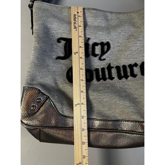 Juicy Couture Y2K Shoulder Bag Womens Gray Hobo Iridescent Trim Velvet Logo - Picture 12 of 14
